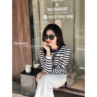 Áo Len Dài Tay Kẻ Ngang Trơn Basic QCCC Cao Cấp Freesize