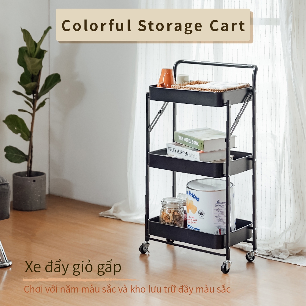 Kệ để đồ đa năng, kệ để đồ gấp gọn có bánh xe, kệ đẩy spa RICHOME SH568, kệ spa chất liệu kim loại cao cấp