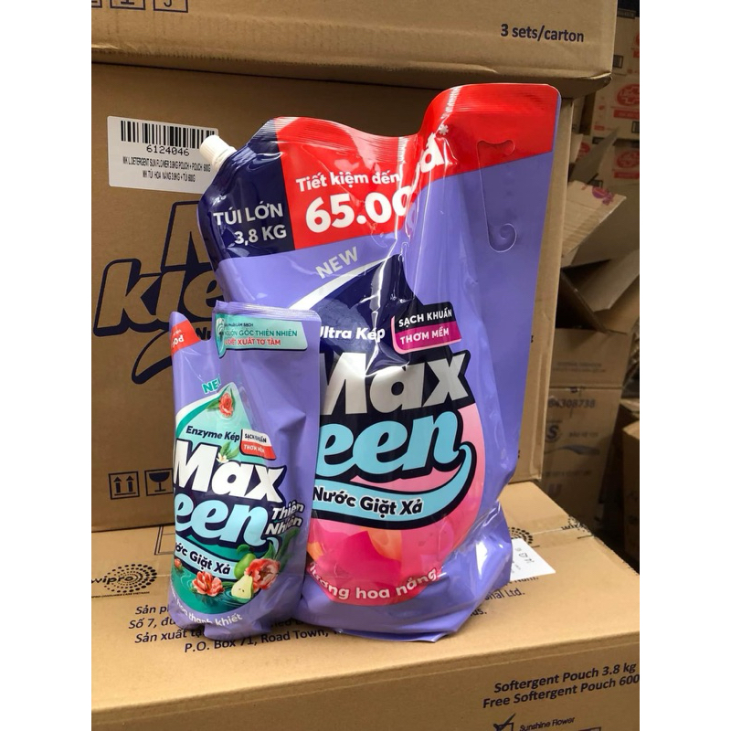 Combo Túi Nước Giặt Xả 3.8kg + Túi Nước Giặt Xả 600g MaxKleen