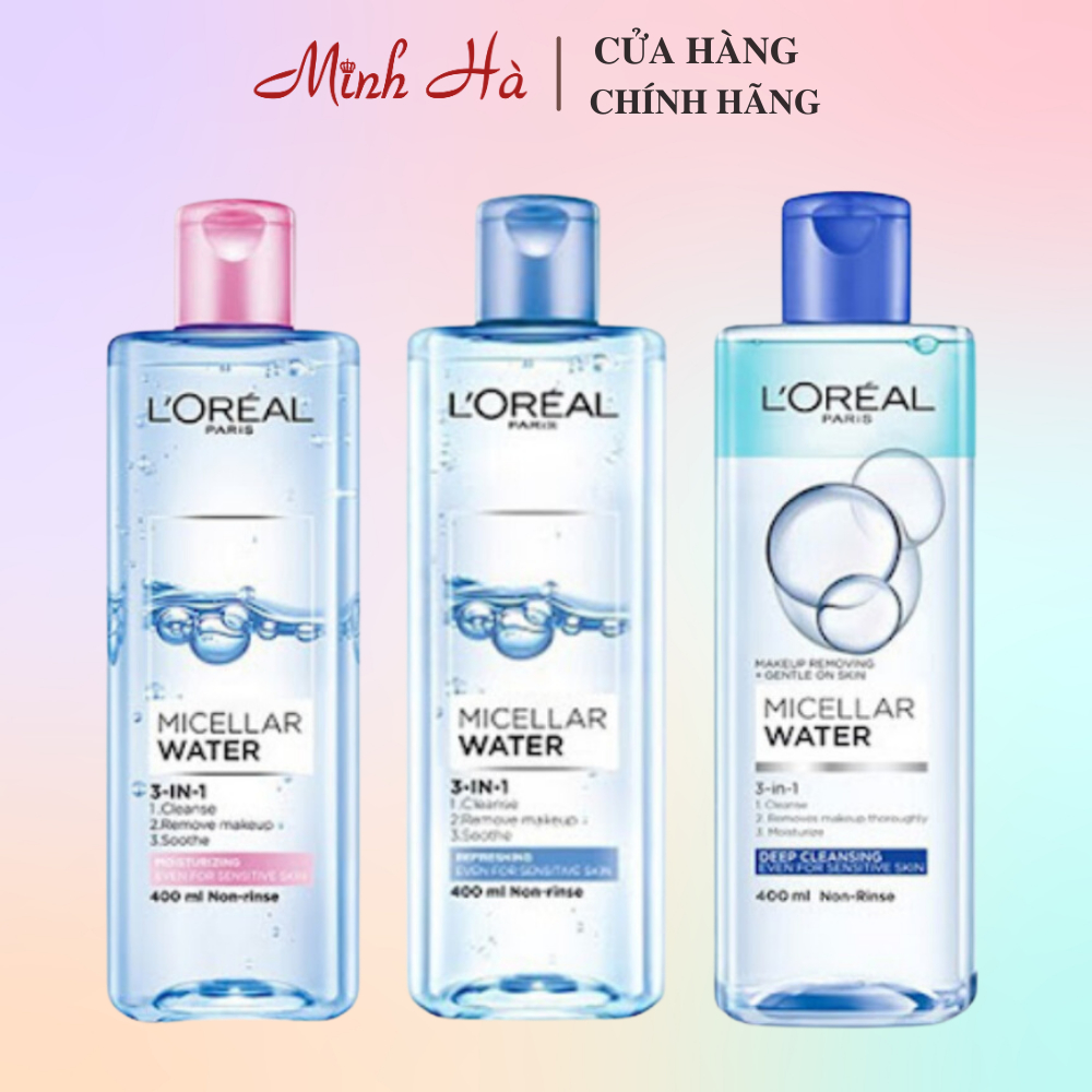 Ảnh Nước tẩy trang Loreal Paris Micellar Water 3-in-1 400ml không chứa cồn làm sạch và mềm da 1