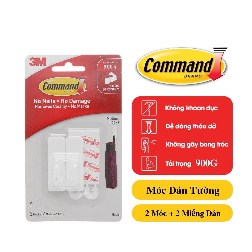 Móc dán tường kiểu vuông 3M COMMAND™ 17501ANZ, 900 g, 2 cái/vỉ | Shopee ...