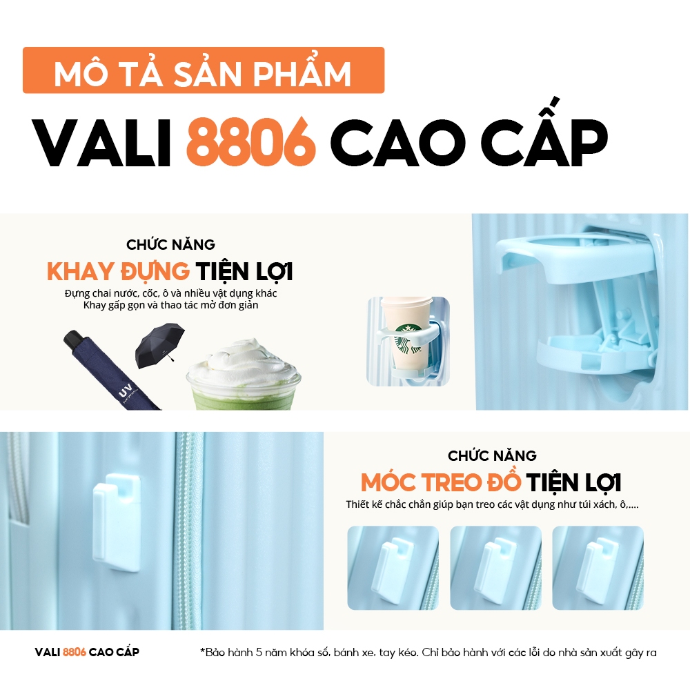 Ảnh Vali Bamozo 8806 Cao Cấp Size 20/24 Nhựa PC Nguyên Khối, Ngăn Đựng Laptop 3