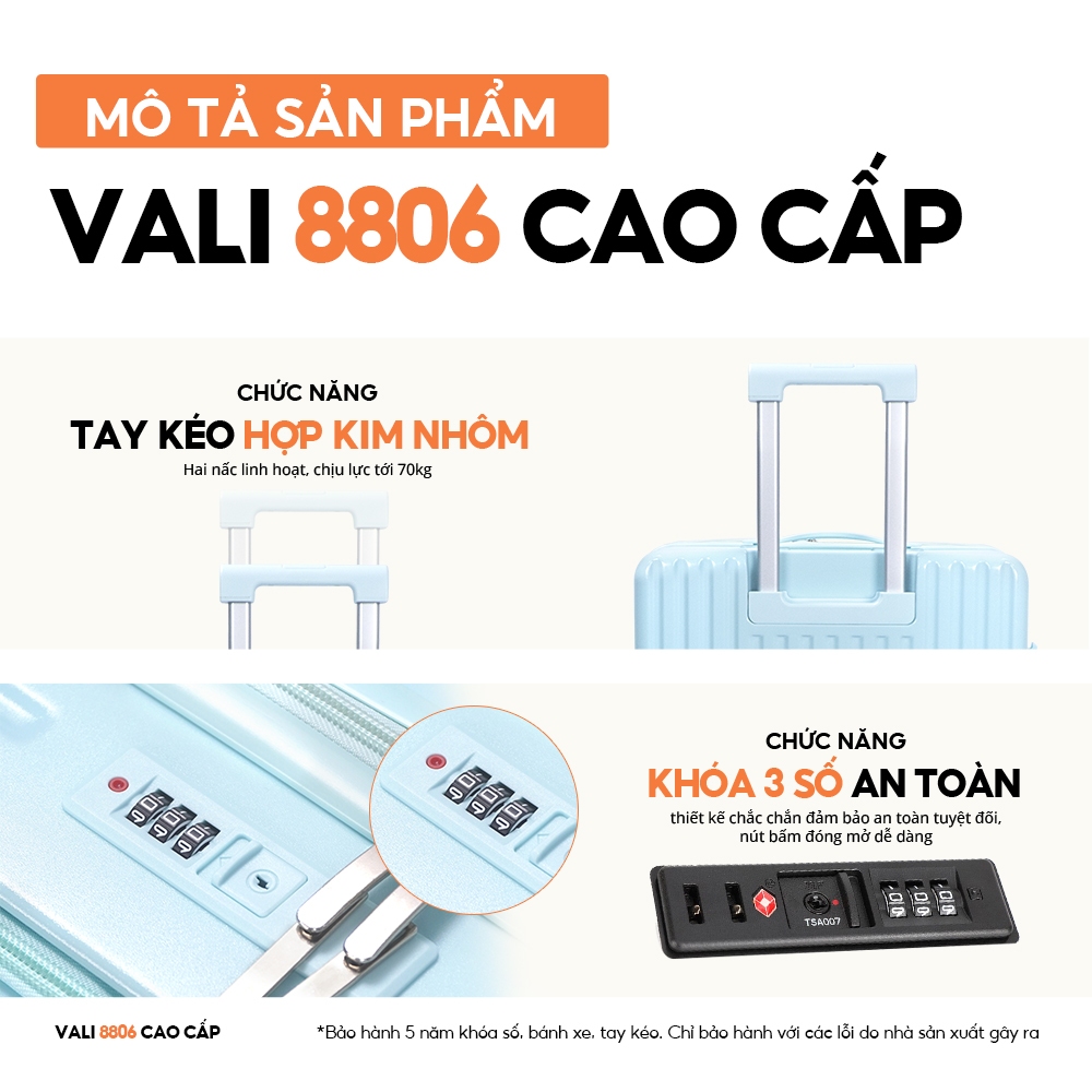 Ảnh Vali Bamozo 8806 Cao Cấp Size 20/24 Nhựa PC Nguyên Khối, Ngăn Đựng Laptop 4