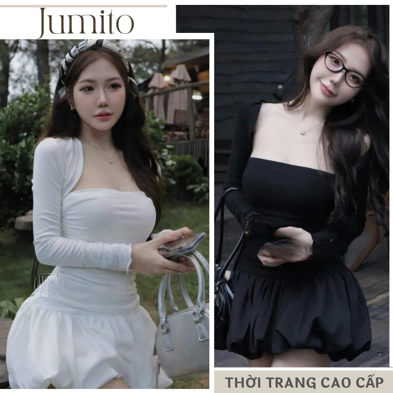 Váy nữ midi dáng xoe cổ vuông chất thun mềm mịn ôm body Jumito, đồ bộ nữ mặc tôn dáng chất liệu cao cấp HCOM3023