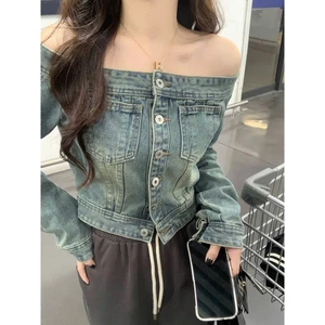 Áo jean trễ vai tay dài tôn dáng, áo bò trễ vai basic cá tính dễ phối đồ hot hit (HC39)