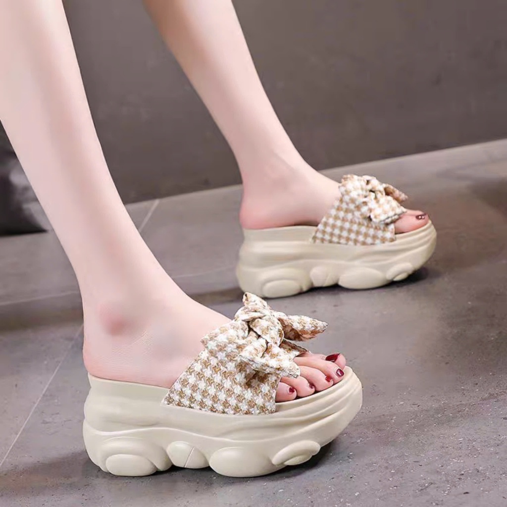 DÉP BM NƠ VẢI CARO XINH XẮN DÒNG HÀNG CAO CẤPZXH33