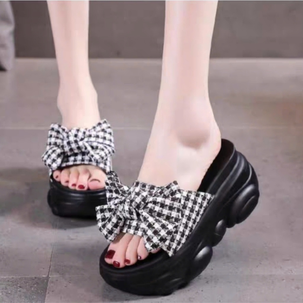 DÉP BM NƠ VẢI CARO XINH XẮN DÒNG HÀNG CAO CẤPZXH33