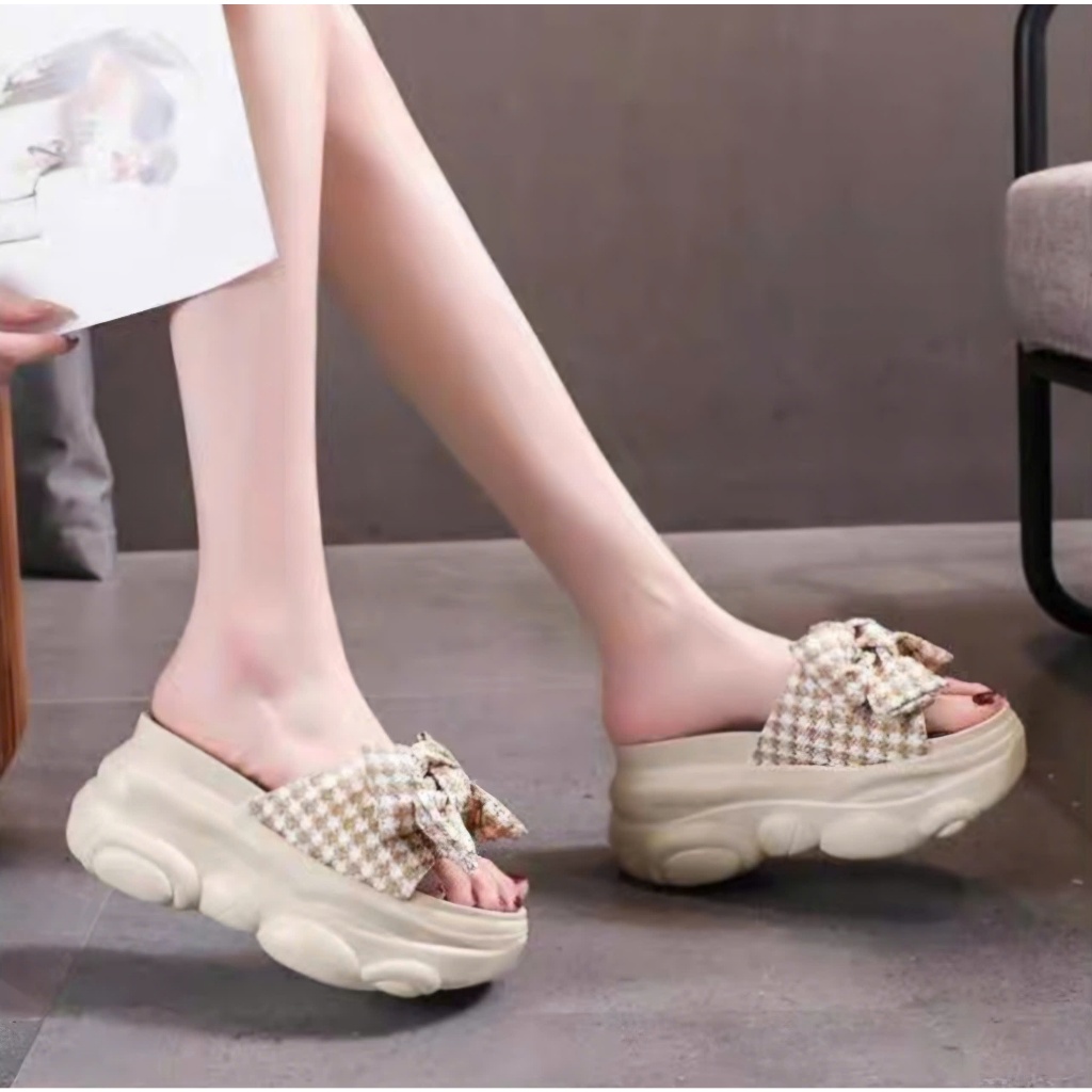 DÉP BM NƠ VẢI CARO XINH XẮN DÒNG HÀNG CAO CẤPZXH33