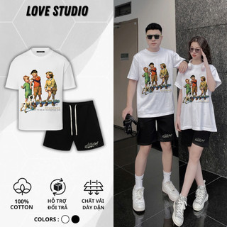 Set áo thun ngắn tay form rộng và quần short L66, Ba Đứa Trẻ thời trang mùa hè phong cách Hàn Quốc cho nam nữ [A259