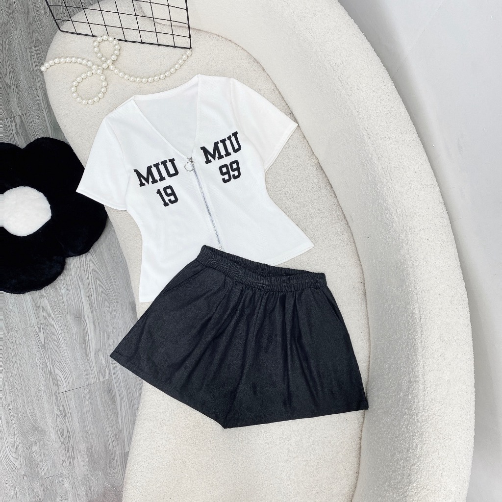 Set Bigsize Nữ 2 Món Áo Thun Kèm Quần Đùi Vải Jean Giấy Cao Cấp Cho Các Nàng Chubby SET846