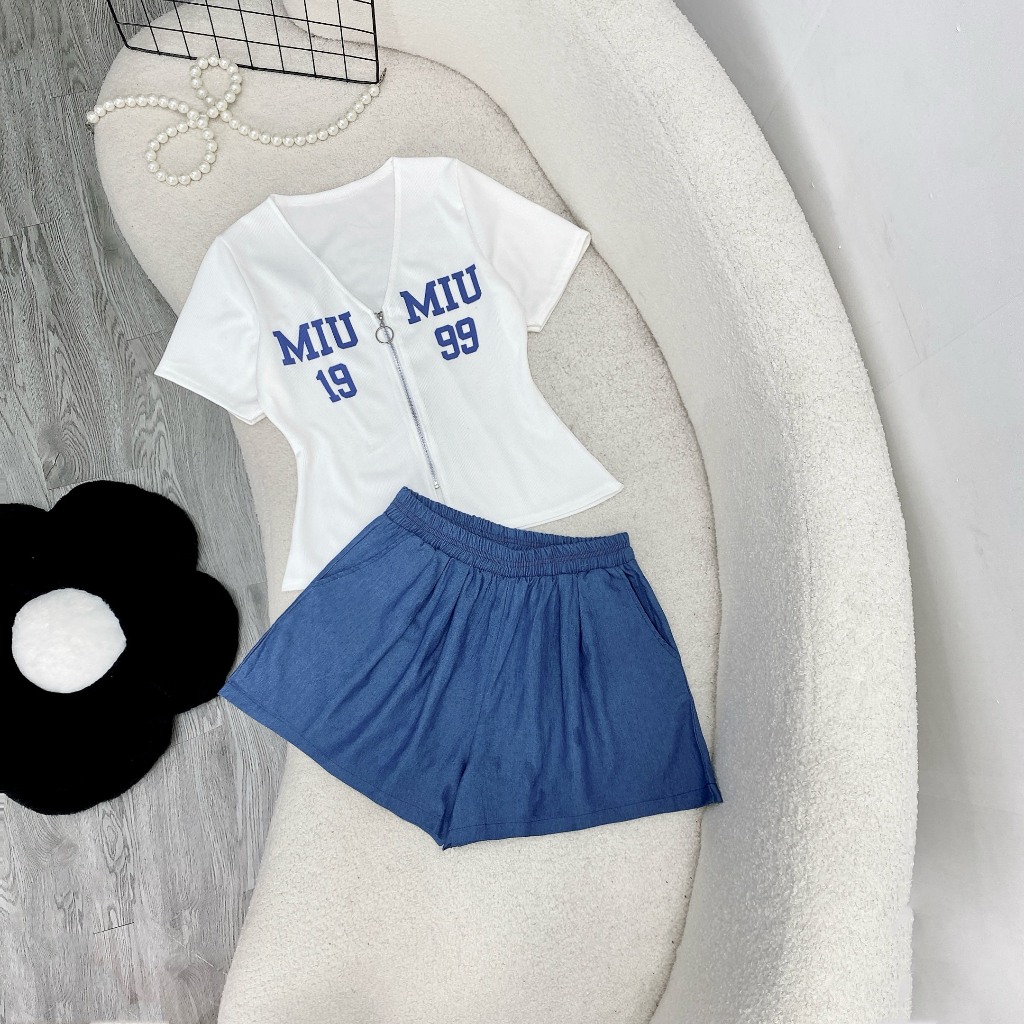 Set Bigsize Nữ 2 Món Áo Thun Kèm Quần Đùi Vải Jean Giấy Cao Cấp Cho Các Nàng Chubby SET846