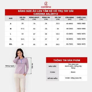 Áo kiểu nữ CARDINA chất liệu len tăm dài tay màu sắc nổi bật kết hợp với họa tiết kẻ ngang trẻ trung 4ALD01