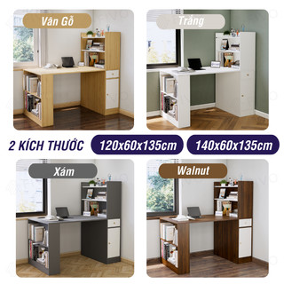 Bộ Bàn Ghế Học Tập, Bàn Làm Việc Kết Hợp Kệ Sách FD04 FIVO, Gỗ Chống Ẩm Cao Cấp, Lắp Ráp Đơn Giản, Thiết Kế 3 Trong 1.