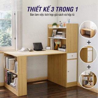 Bộ Bàn Ghế Học Tập, Bàn Làm Việc Kết Hợp Kệ Sách FD04 FIVO, Gỗ Chống Ẩm Cao Cấp, Lắp Ráp Đơn Giản, Thiết Kế 3 Trong 1.