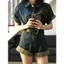 Set bộ jean áo cổ sơ mi liền quần mẫu mới 2024, Jum denim phong cách Hàn quốc dễ mặc dễ phối đồ (HC4)