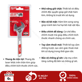 Mỏ lết 6" Milwaukee 48-22-7406 Chất liệu thép siêu cứng chống rỉ, hàng cao cấp Milwaukee 48-22-7406X