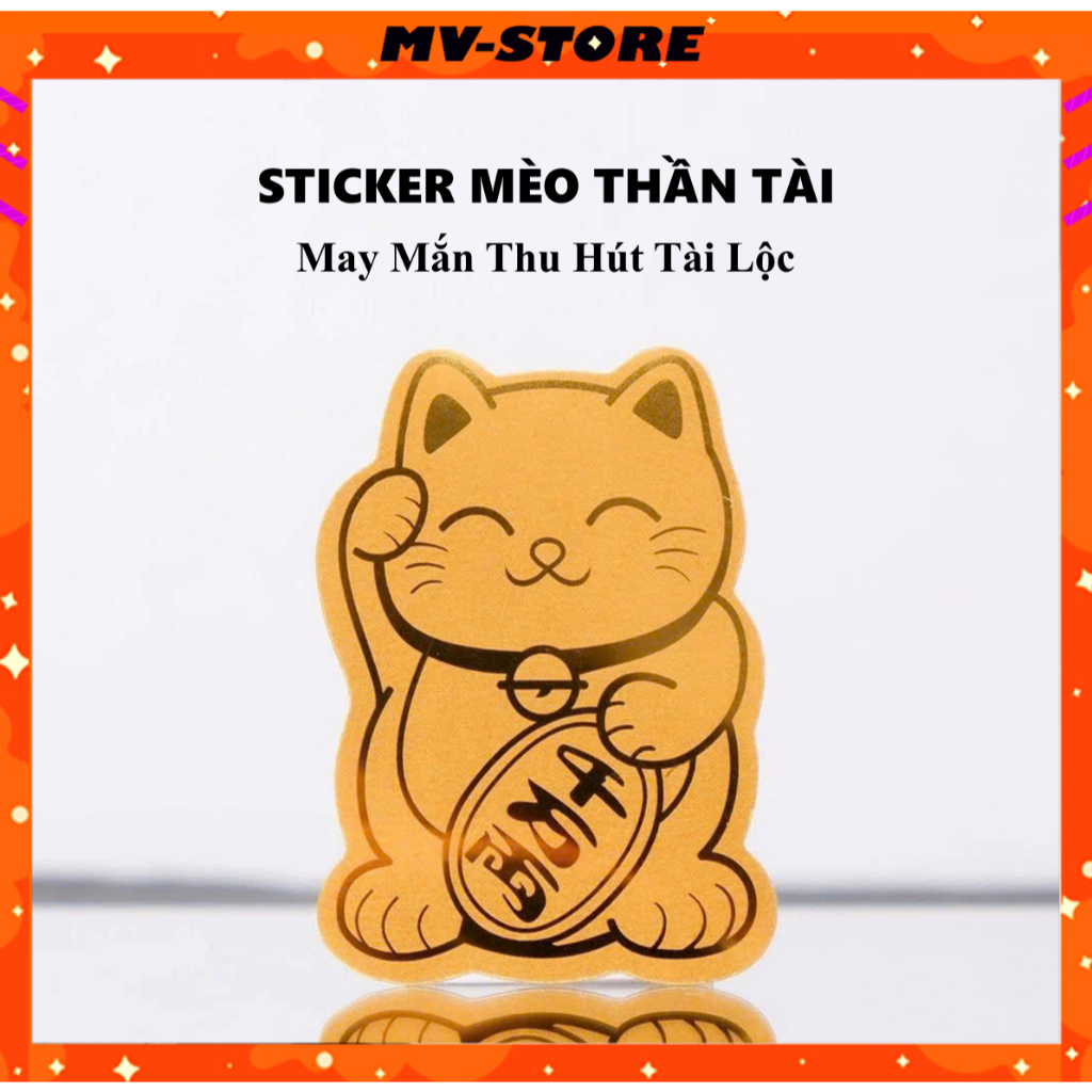Combo 3 miếng dán STICKER MÈO THẦN TÀI may mắn thu hút tài lộc trang ...