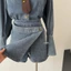 Set áo sơ mi jean dài tay tay phối phong cách HONGKONG, Set bộ denim áo và chân váy mẫu mới thu đông 2024 (HC32)