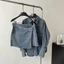 Set áo sơ mi jean dài tay tay phối phong cách HONGKONG, Set bộ denim áo và chân váy mẫu mới thu đông 2024 (HC32)