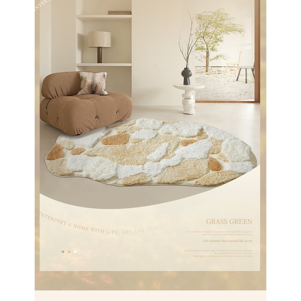 Thảm Trải Sàn Lông Len Dệt Thủ Công Decor Chân Giường Họa Tiết Nâu Be Mộc Mạc Sang Trọng