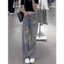 Quần jeans dài cạp cao ống rộng đính đá lấp lánh bling bling đường phố Quần denim rách lưng cao bling (HC38)