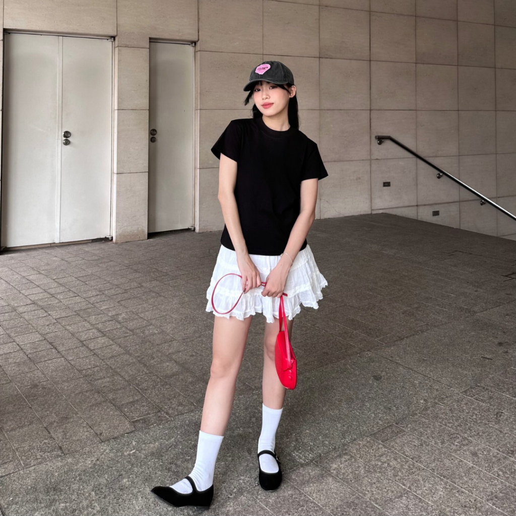 Áo thun baby tee nữ trơn basic ngắn tay cổ bo chun chất cotton mềm thoáng mát thấm hút mồ hôi - BBT