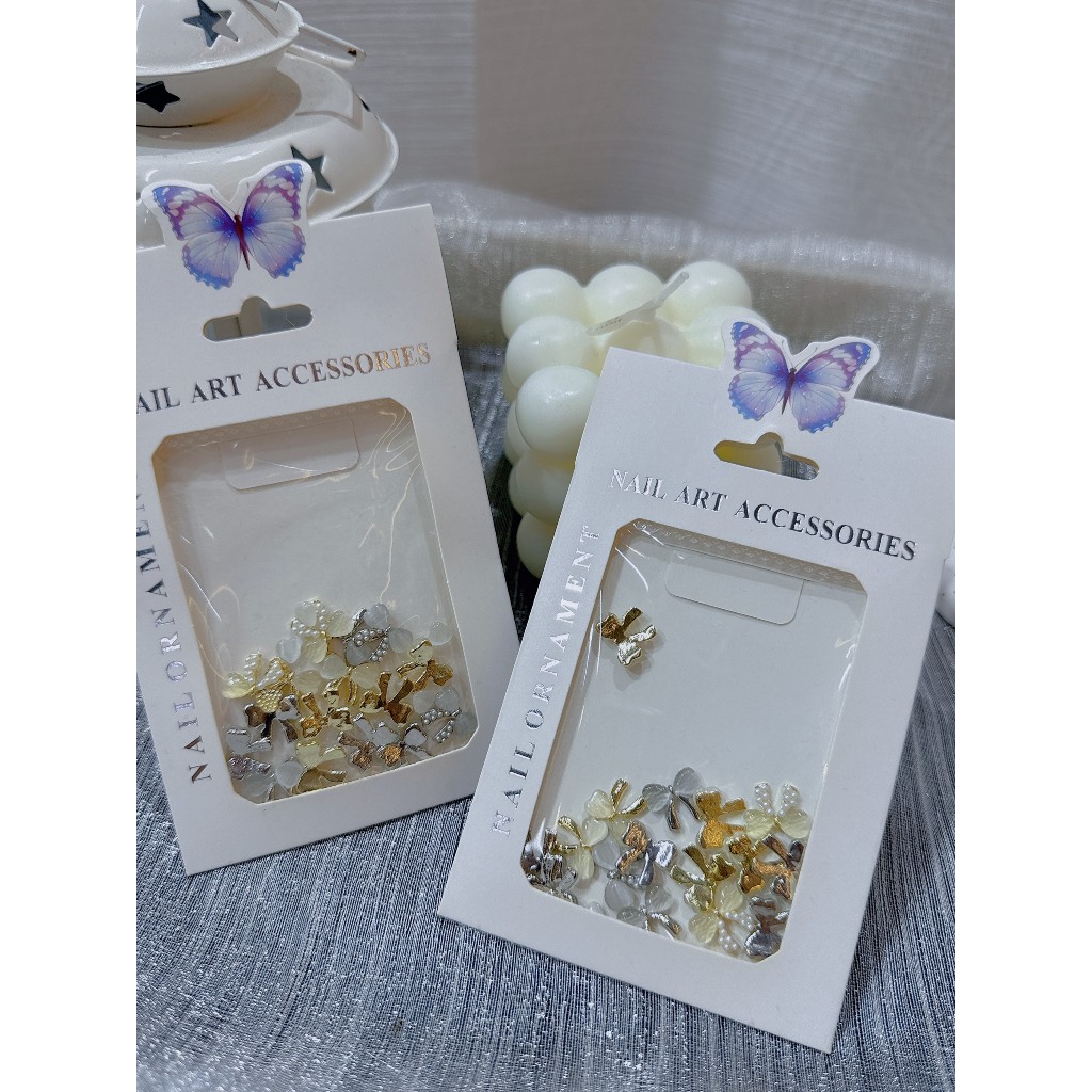 Set charm nơ kim loại trang trí móng , phụ kiện nail