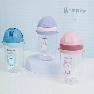 Bình Hút Nước Cho Bé HK2411 350ml Có Dây Đeo Tím - Xanh - Hồng