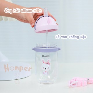 Bình Hút Nước Cho Bé HK2411 350ml Có Dây Đeo Tím - Xanh - Hồng