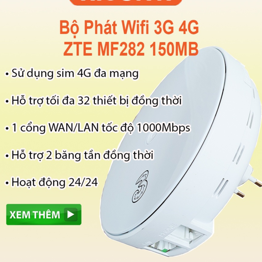 BỘ PHÁT WIFI ZTE 4G MF282 Tốc Độ 150Mb, Hỗ trợ 2,4Ghz & 5GHz Đồng Thời ...