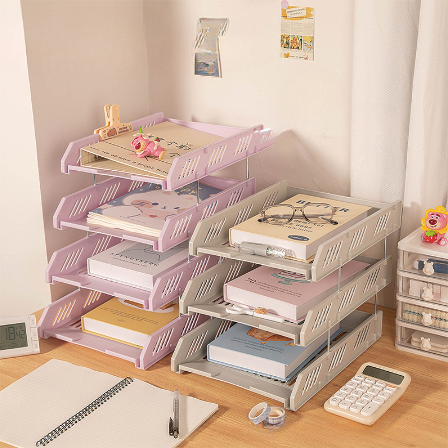 [TẶNG STICKER] Kệ Đựng Tài Liệu Văn Phòng Phẩm 2 Tầng, 3 Tầng, Kệ Đựng Sách Để Bàn