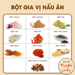 Set 10 loại bột gia vị nấu ăn (gia vị nhà bếp, tẩm ướp, tạo hương vị, hương thom cho món ăn)