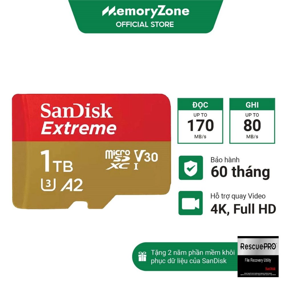 Thẻ Nhớ MicroSDXC SanDisk Extreme V30 A2 512GB 1TB 190MB/s