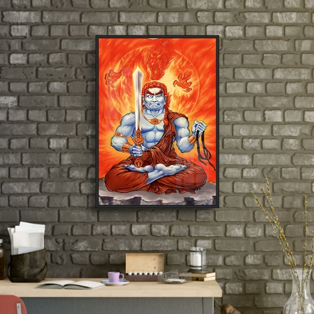 Tranh Gỗ Bất Động Minh Vương Tráng Gương Có Khung - Tranh Treo Tường Phòng Thờ Phòng Khách