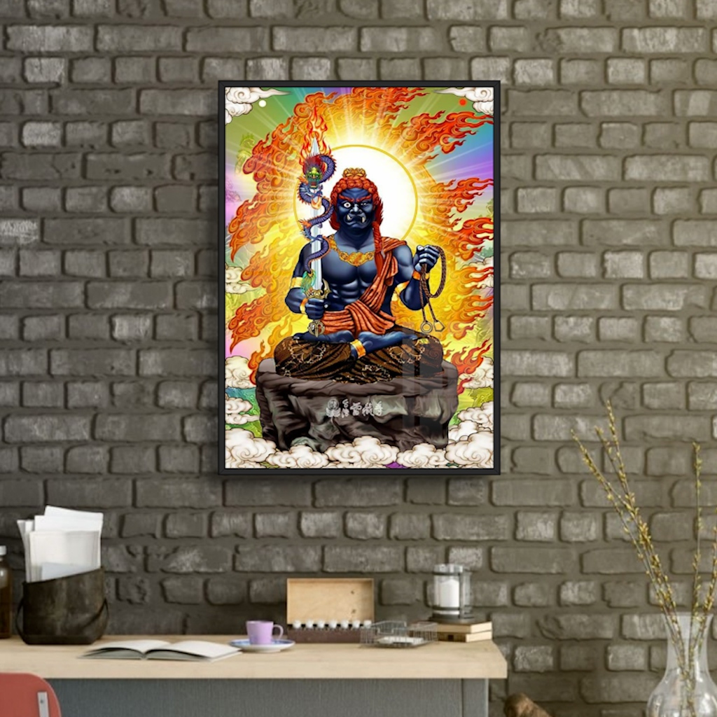 Tranh Gỗ Bất Động Minh Vương Tráng Gương Có Khung - Tranh Treo Tường Phòng Thờ Phòng Khách