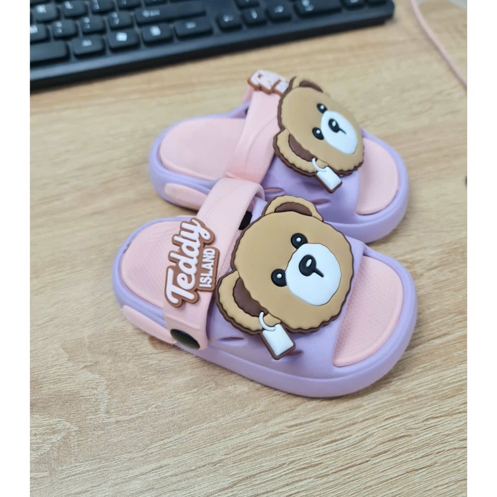 Dép 2 quai có quai sau cho bé gái hình gấu teddy siêu nhẹ êm chân thể thao