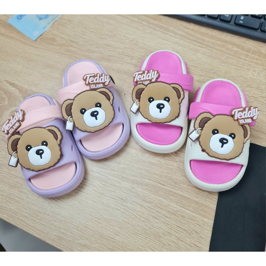 Dép 2 quai có quai sau cho bé gái hình gấu teddy siêu nhẹ êm chân thể thao