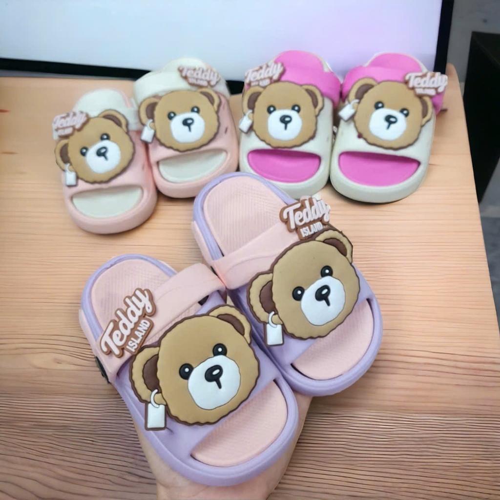 Dép 2 quai có quai sau cho bé gái hình gấu teddy siêu nhẹ êm chân thể thao