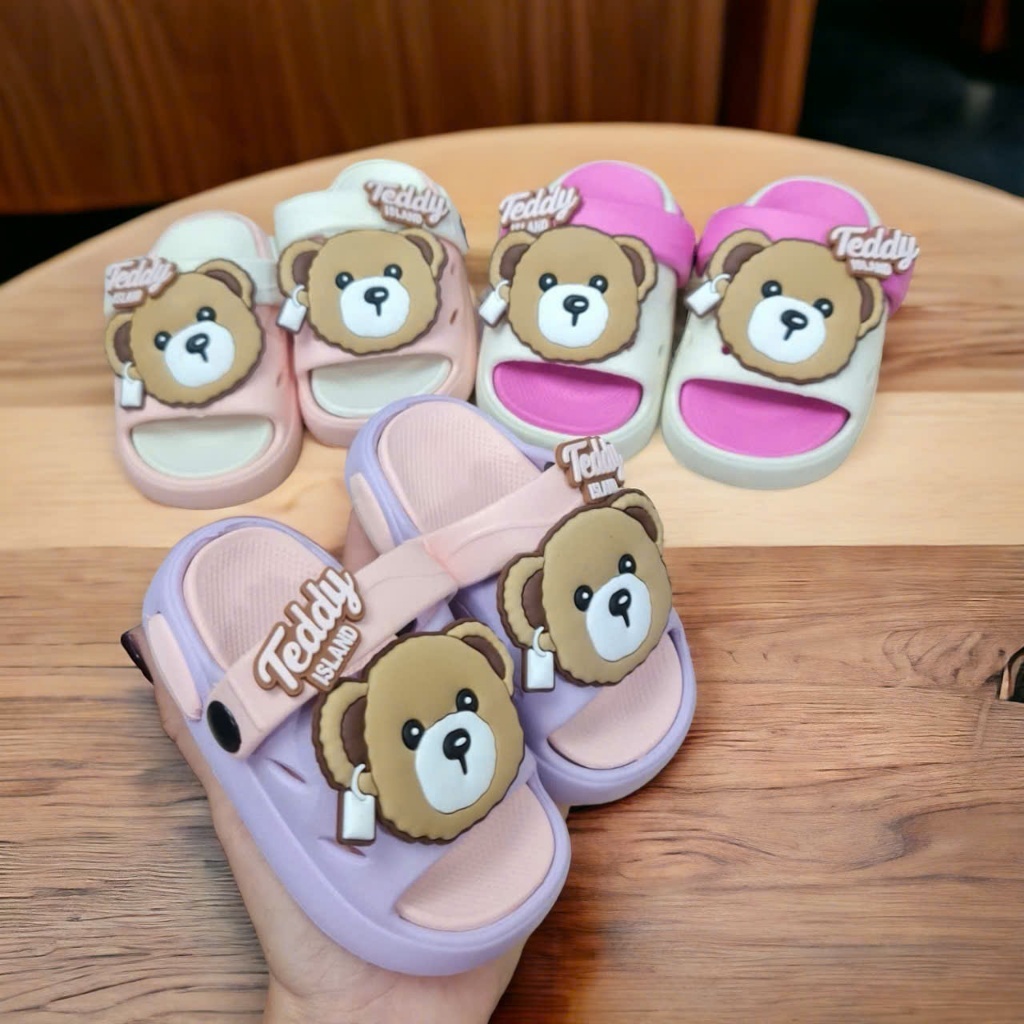 Dép 2 quai có quai sau cho bé gái hình gấu teddy siêu nhẹ êm chân thể thao