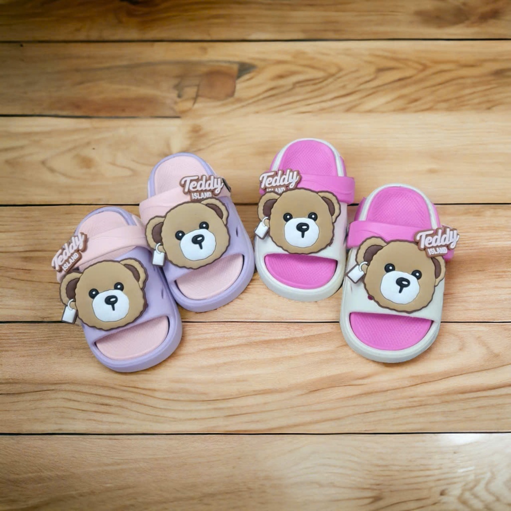 Dép 2 quai có quai sau cho bé gái hình gấu teddy siêu nhẹ êm chân thể thao