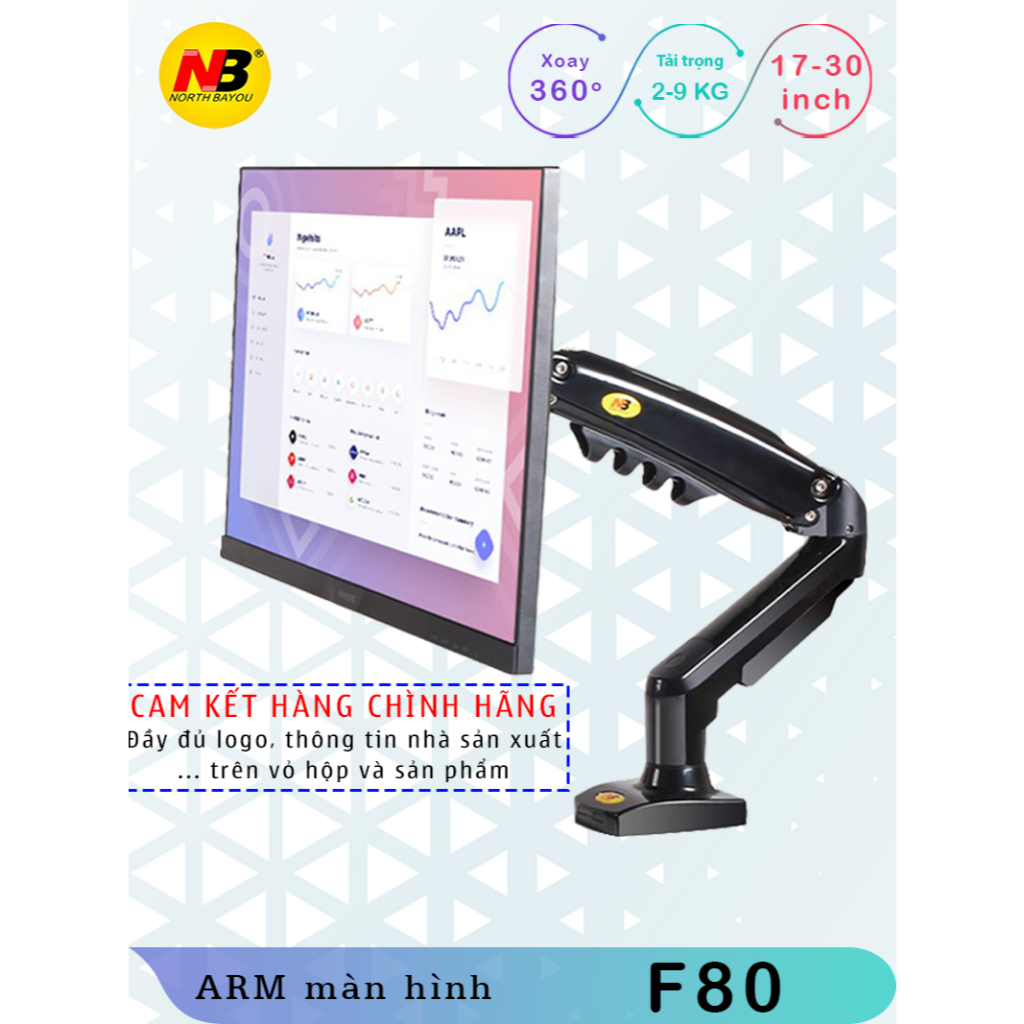 NB–F80 /Giá Treo Màn hình máy tính/ Tay treo màn hình/ Xoay 360 độ [Màn Hình 17" - 30"]