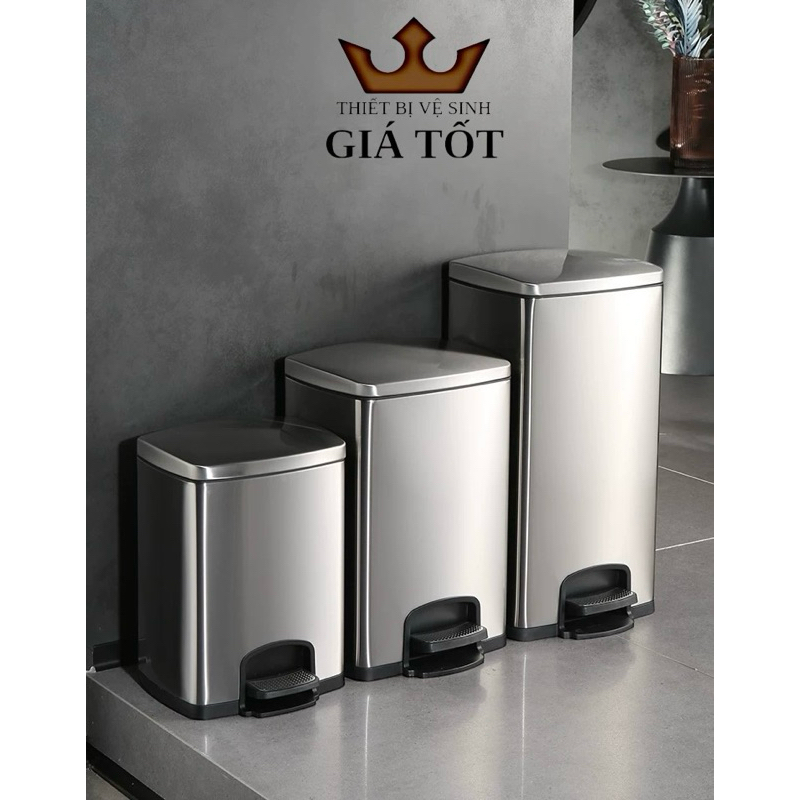 Thùng rác đạp chân inox hình vuông thả êm - hàng nhập khẩu chính hãng trong thùng