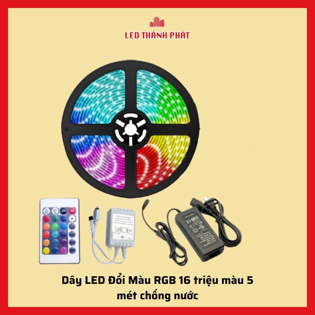 Dây LED Đổi Màu RGB 16 triệu màu 5 mét chống nước có điều khiển , kèm ...