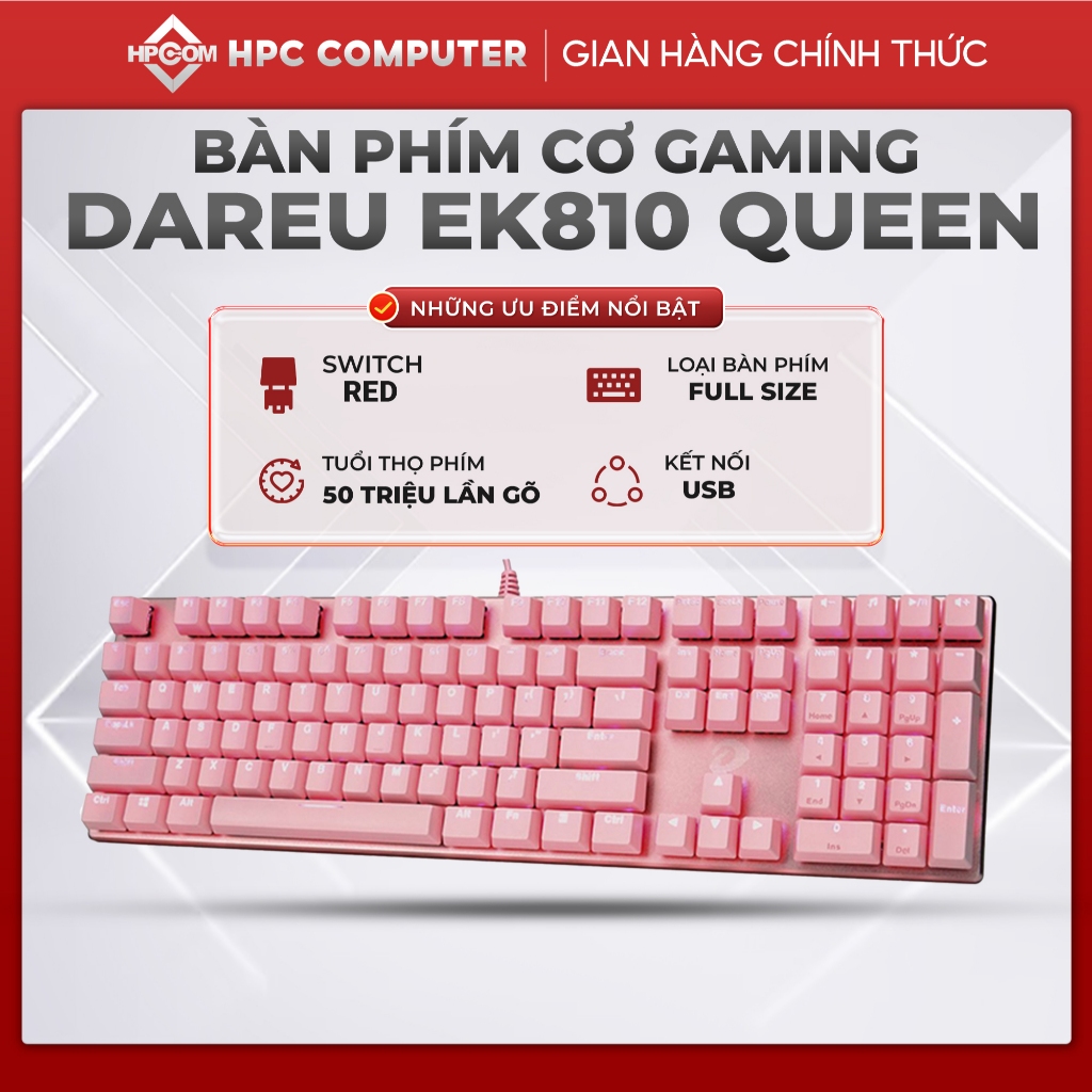 Bàn phím cơ Gaming Dareu EK810 màu Hồng (Red Switch) - Hàng chính hãng ...