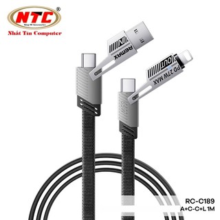 Cáp sạc nhanh đa năng 2in2 Remax RC-C189 TypeC to TypeC 65W / TypeC to LN 27W / USB-A to TypeC 30W, dài 1M (Đen)