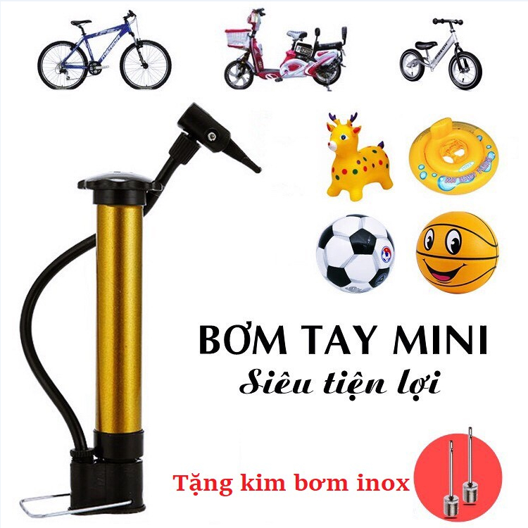 Ống Bơm Mini Thân Kim Loại Cầm Tay 21cm, Bơm Mini Đa Năng Nhỏ Gọn Tiện Dụng