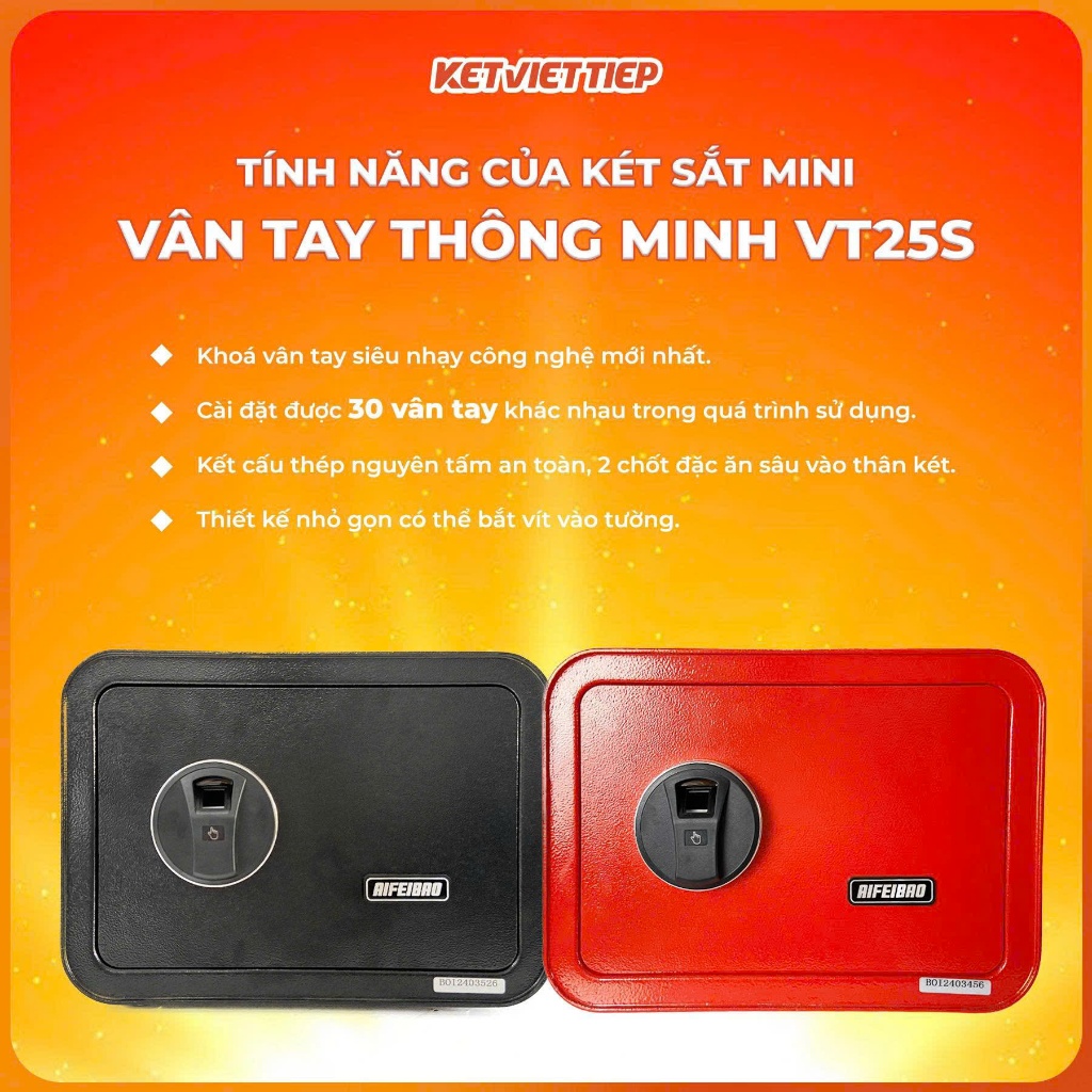 Két Sắt Mini Thông Minh Tiêu Chuẩn Khách Sạn, Két Mini Vân Tay Điện tử Chuẩn Phong Thủy 25LBF