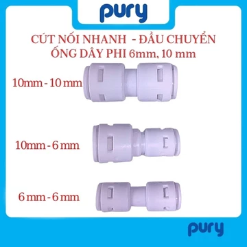 Cút thẳng nối nhanh 2 đầu ống phi 10-10, Nối 10-6, Nối 6-6 (mm)- Co cút máy lọc nước