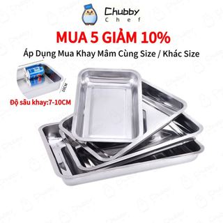 Khay inox đựng thức ăn độ sâu 7cm, 10cm Chubby Chef dùng làm mâm cơm, khay nướng bánh khay inox cao khay inox dài