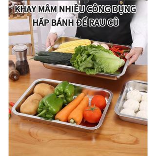 Khay inox đựng thức ăn độ sâu 7cm, 10cm Chubby Chef dùng làm mâm cơm, khay nướng bánh khay inox cao khay inox dài